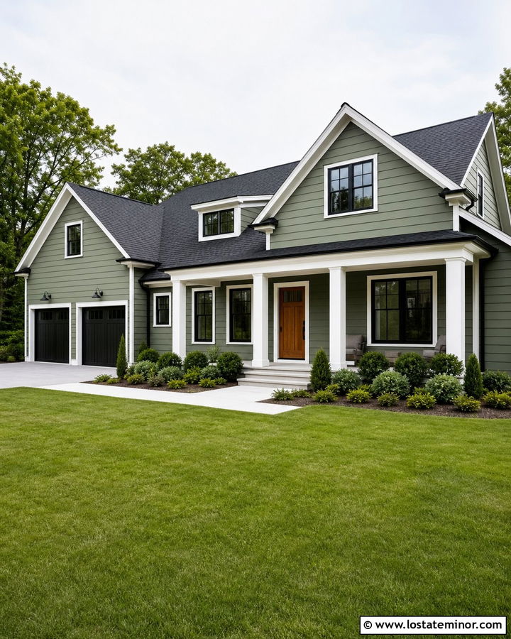 Moss Green House With White Square Porch Columns - 30 Moss Green House Design With Porch Columns Ideas
