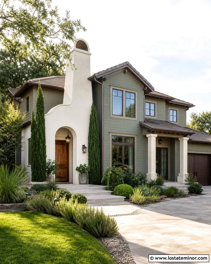 Moss Green House With White Stucco Chimney - 30 Moss Green House Design With Chimney Ideas