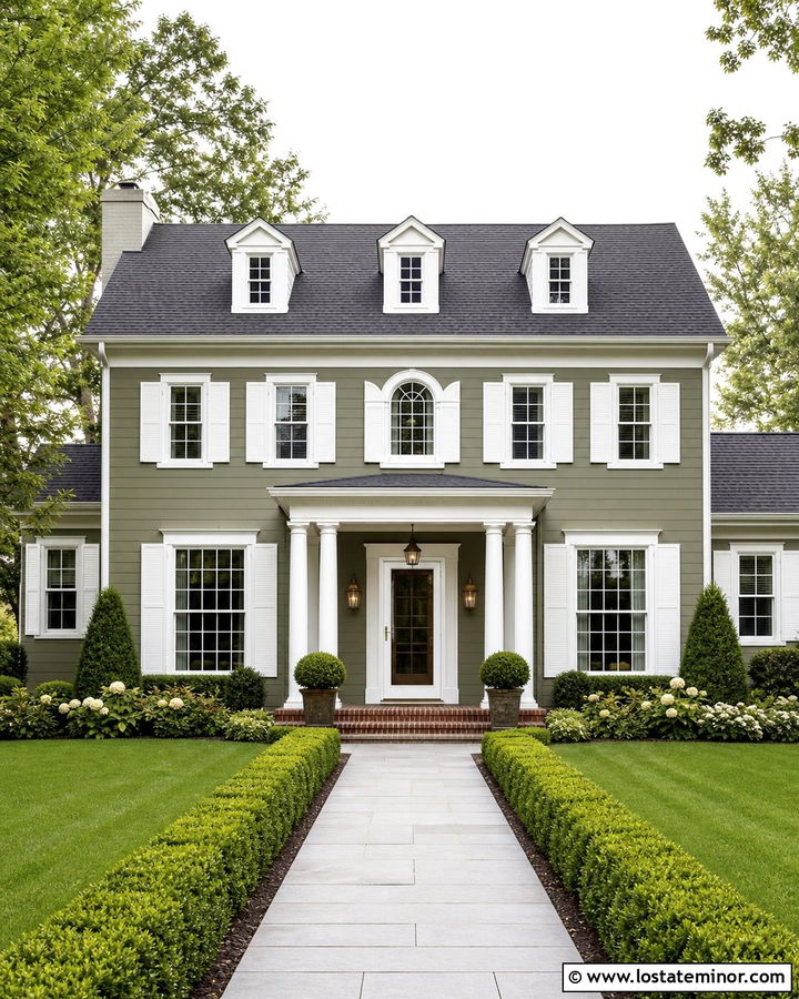 Moss Green House With White Trim And Full Glass Storm Door - 30 Moss Green House Design With Storm Door Ideas