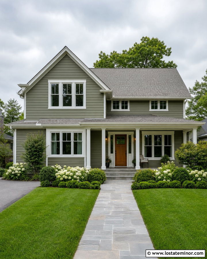 Moss Green House With White Window Frames - 30 Moss Green House Design With Window Frames Ideas