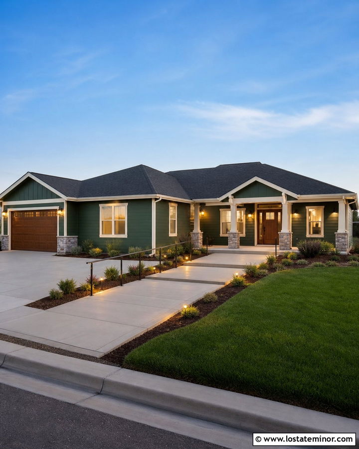 Moss Green House With Wide Accessible Walkway - 30 Moss Green House Design With Walkway Ideas