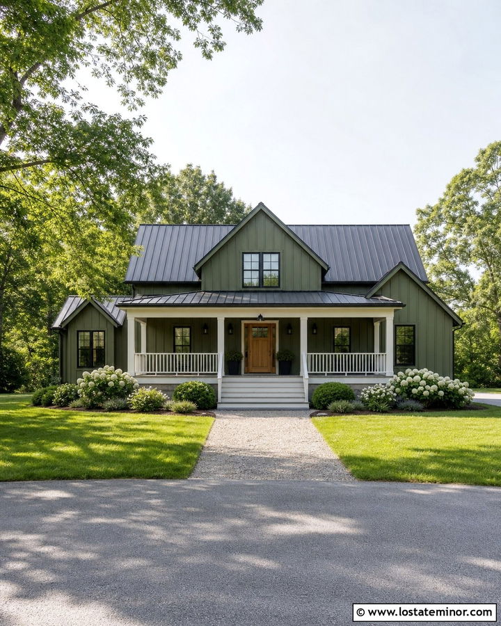 Moss Green House With Wide Farmhouse Steps - 30 Moss Green House Design With Steps Ideas