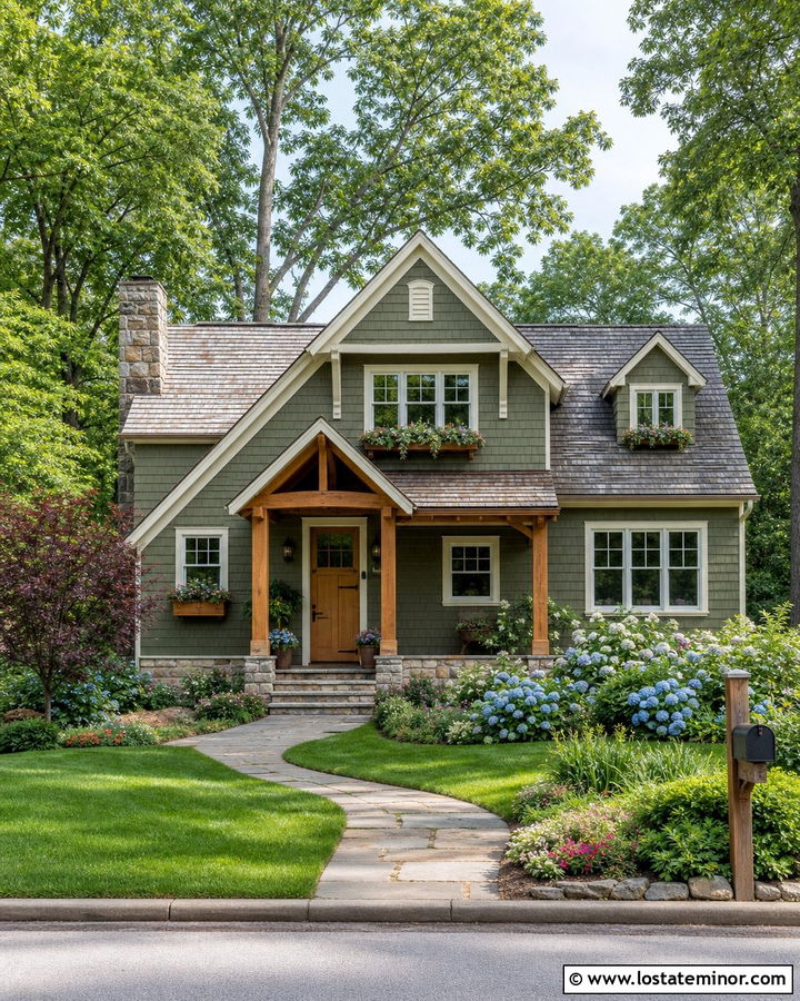 Moss Green House With Wood Dutch Front Door - 30 Moss Green House Design With Front Door Ideas