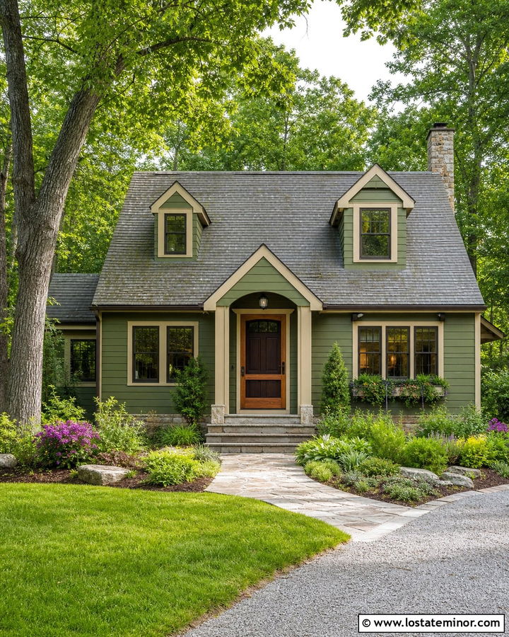 Moss Green House With Wood Look Storm Door - 30 Moss Green House Design With Storm Door Ideas