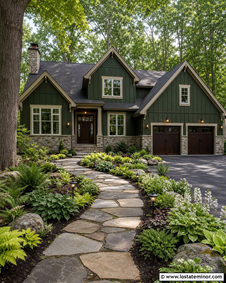 Moss Green House With Woodland Front Yard - 30 Moss Green House Design With Front Yard Ideas