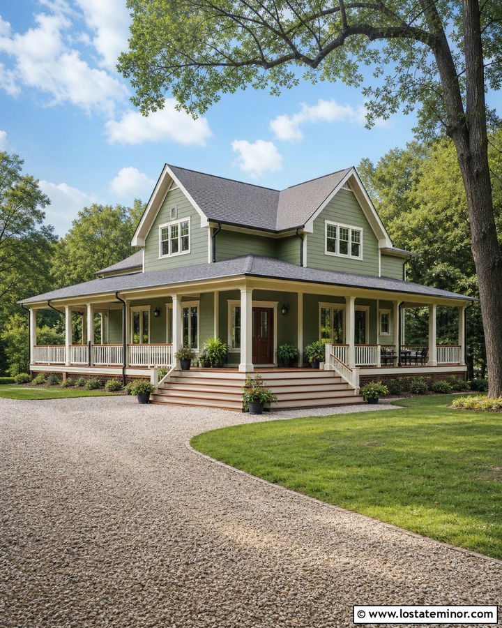 Moss Green House With Wraparound Deck - 30 Moss Green House Design With Deck Ideas
