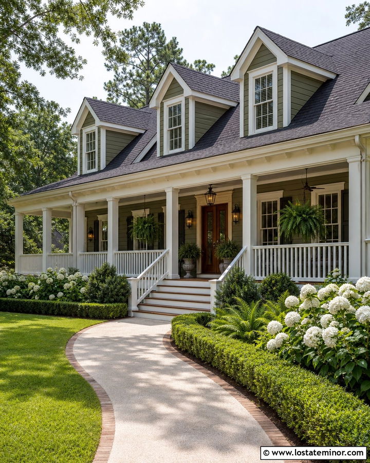 Moss Green House With Wraparound Porch And Dormers - 30 Moss Green House Design With Dormers Ideas