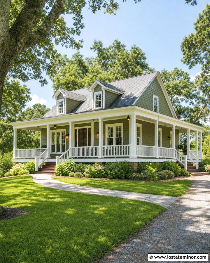 Moss Green House With Wraparound Porch Steps - 30 Moss Green House Design With Steps Ideas