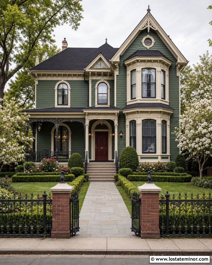 Moss Green House With Wrought Iron Fence - 30 Moss Green House Design With Fence Ideas