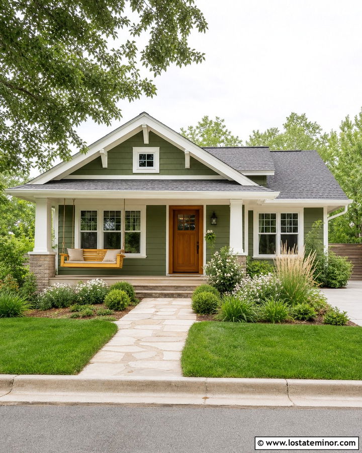 Moss Green House With Yellow Porch Swing - 30 Moss Green House Design With Swing Ideas