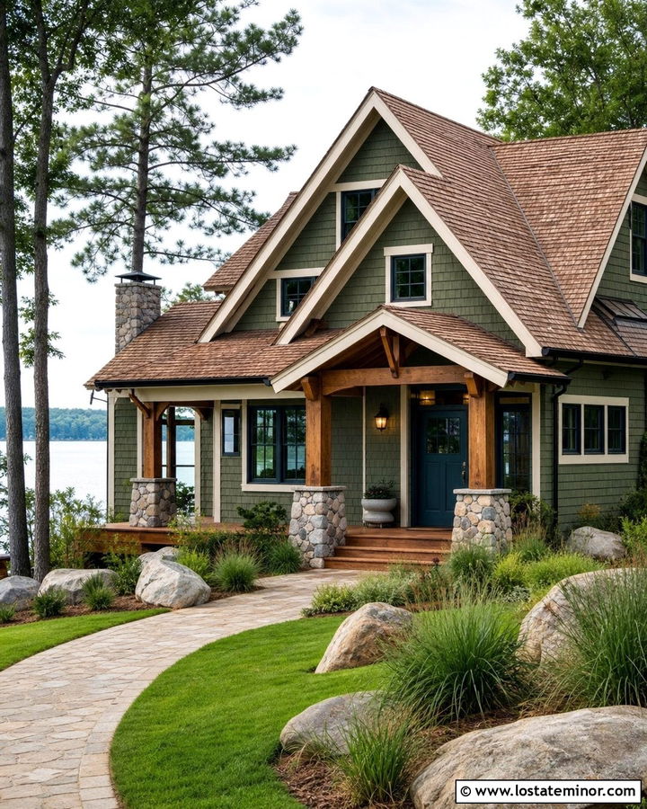 Moss Green Lake House With Cedar Shingles - 30 Moss Green House Design With Shingles Ideas