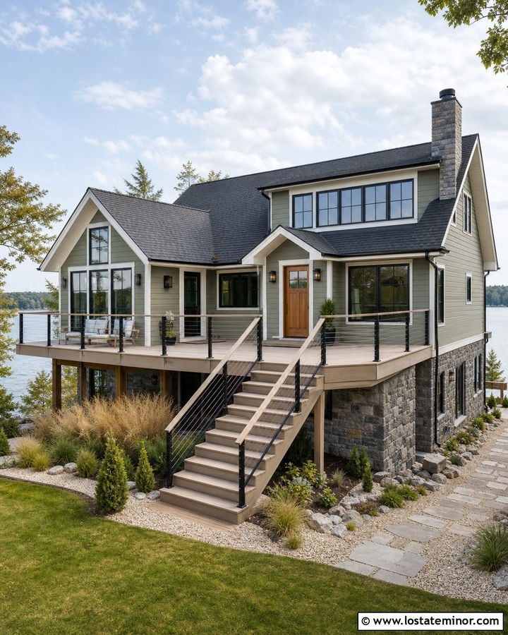 Moss Green Lake House With Deck - 30 Moss Green House Design With Deck Ideas