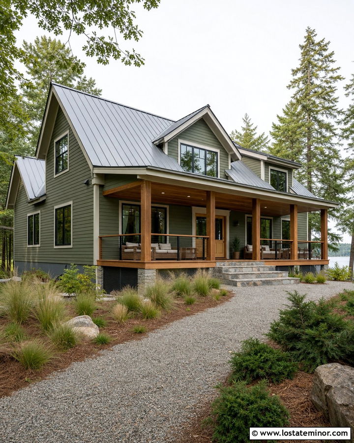 Moss Green Lake House With Open Front Porch - 30 Moss Green House Design With Front Porch Ideas