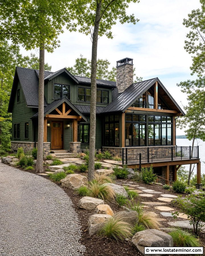 Moss Green Lake House With Panoramic Sunroom - 30 Moss Green House Design With Sunroom Ideas