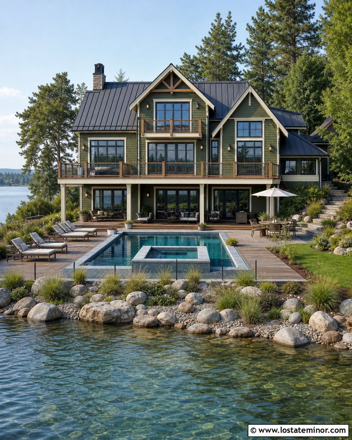 Moss Green Lake House With Pool And Spa - 30 Moss Green House Design With Swimming Pool Ideas