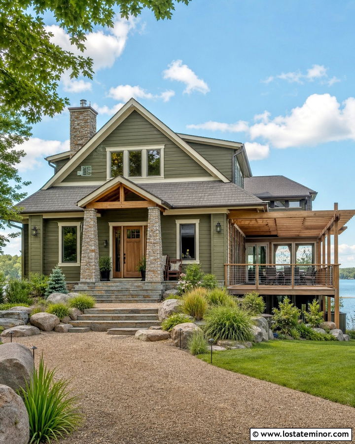 Moss Green Lake House With Waterfront Pergola - 30 Moss Green House Design With Pergola Ideas