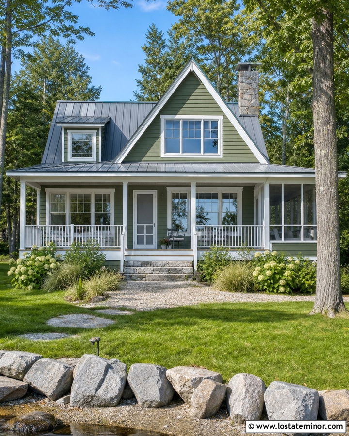 Moss Green Lake House With White Screen Door - 30 Moss Green House Design With Screen Door Ideas