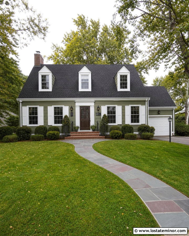 Moss Green Lap Siding With White Shutters - 30 Moss Green House Design With Siding Ideas