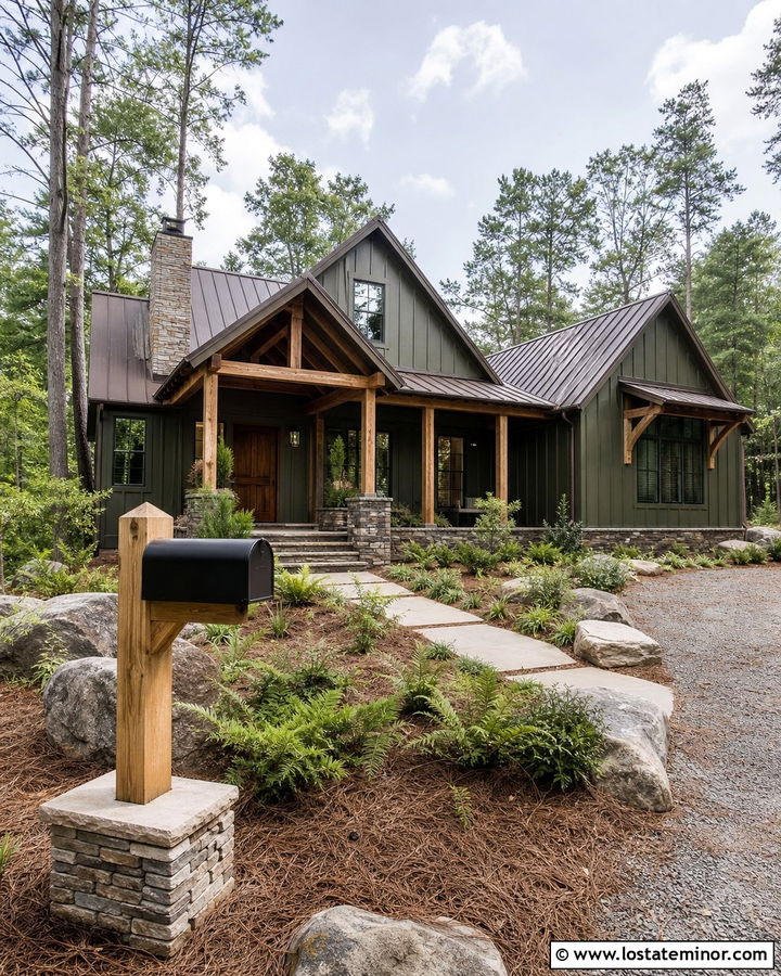 Moss Green Log Cabin House With Rustic Mailbox - 30 Moss Green House Design With Mailbox Ideas