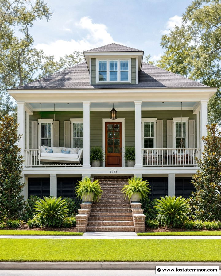 Moss Green Lowcountry House With Porch Daybed - 30 Moss Green House Design With Daybed Ideas