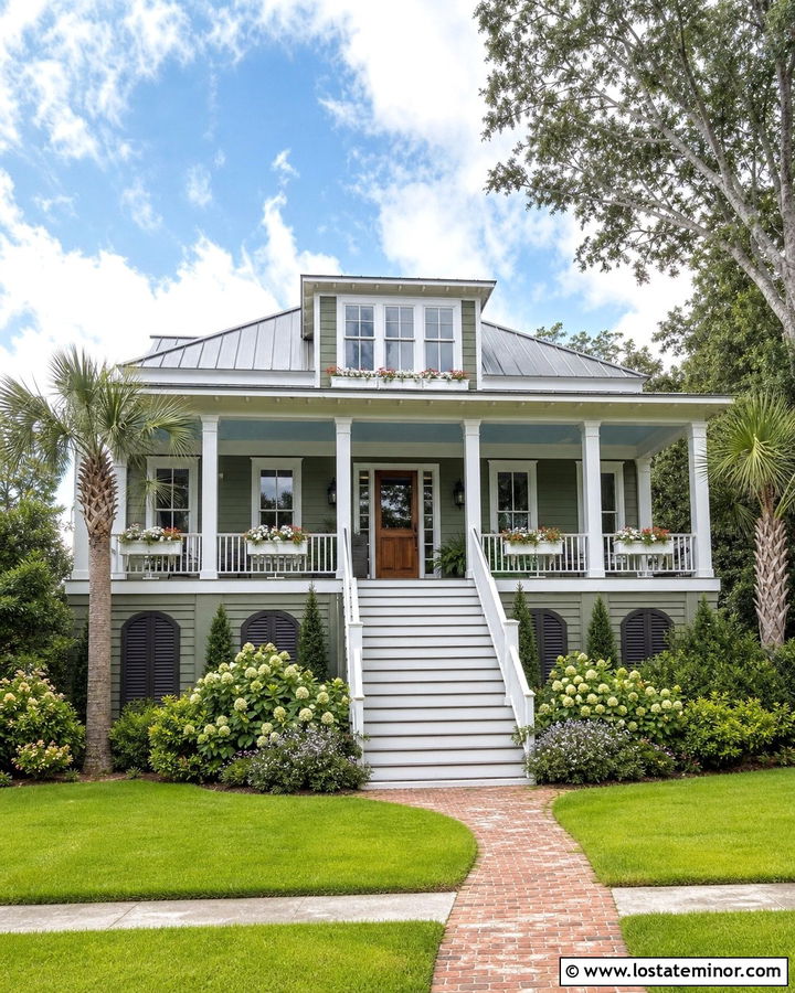 Moss Green Lowcountry House With White Window Boxes - 30 Moss Green House Design With Window Boxes Ideas
