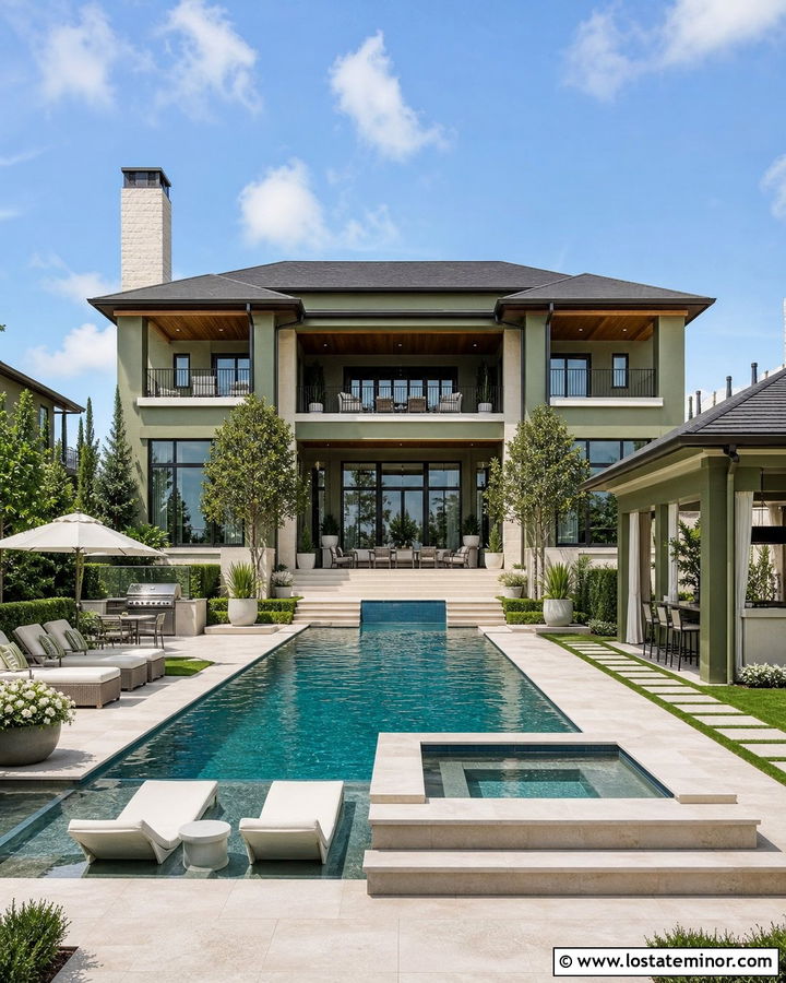 Moss Green Luxury House With Resort Pool - 30 Moss Green House Design With Swimming Pool Ideas