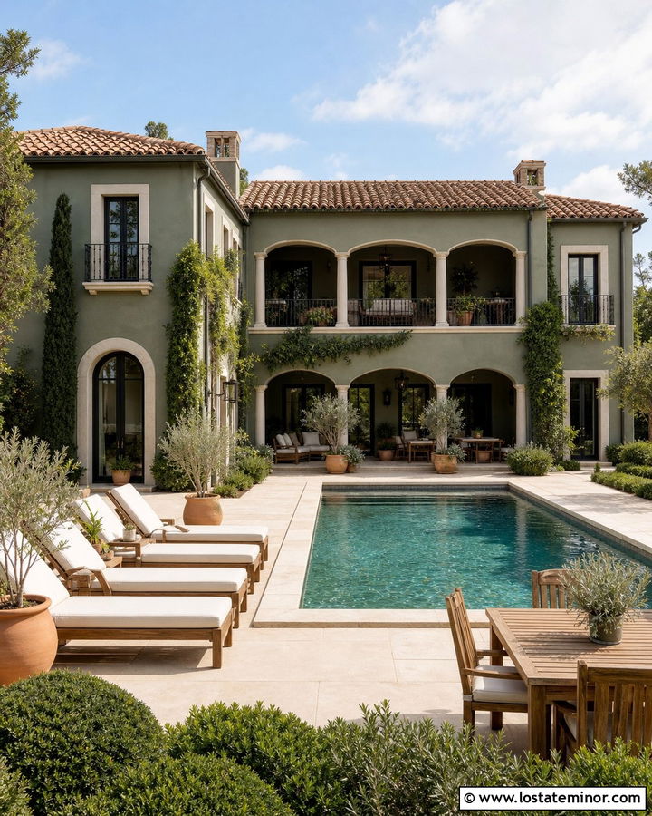 Moss Green Mediterranean House With Pool - 30 Moss Green House Design With Backyard Ideas