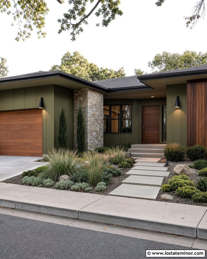 Moss Green Mid Century House With Cone Lights - 30 Moss Green House Design With Light Fixtures Ideas