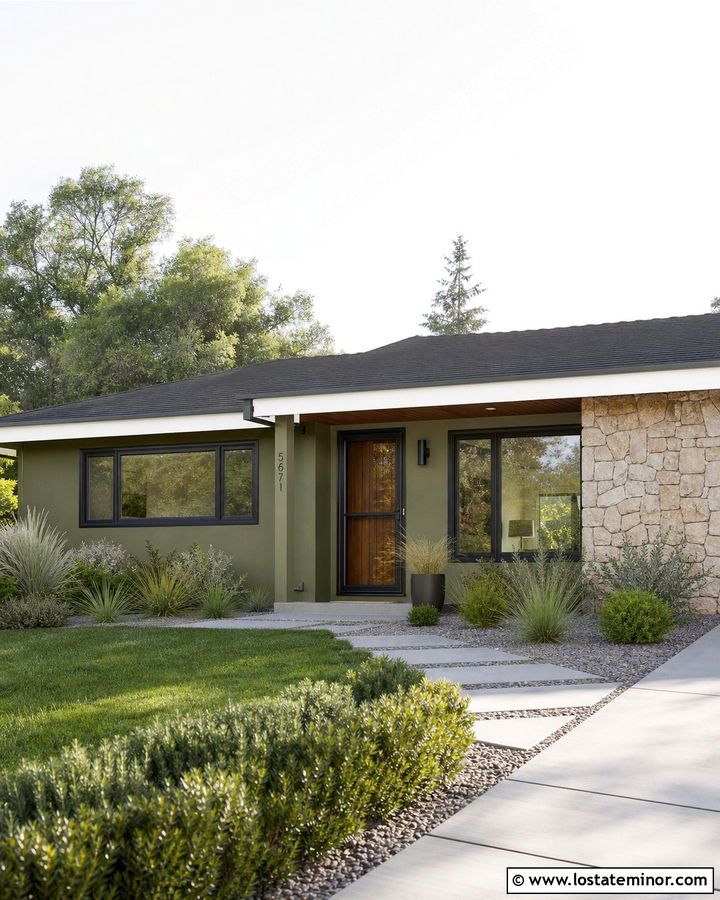 Moss Green Midcentury House With Black Storm Door - 30 Moss Green House Design With Storm Door Ideas
