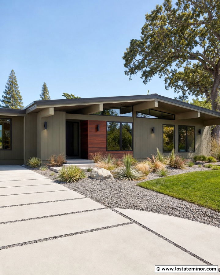 Moss Green Midcentury House With Cylinder Lights - 30 Moss Green House Design With Lighting Ideas