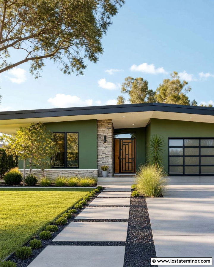Moss Green Midcentury House With Metal Screen Door - 30 Moss Green House Design With Screen Door Ideas