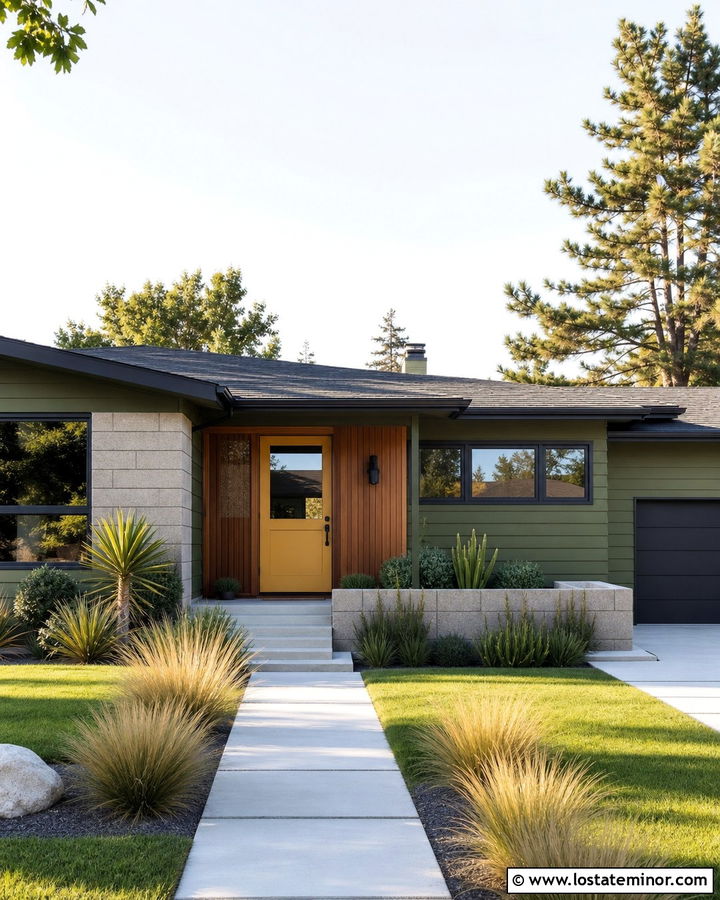 Moss Green Midcentury House With Ochre Dutch Door - 30 Moss Green House Design With Dutch Door Ideas