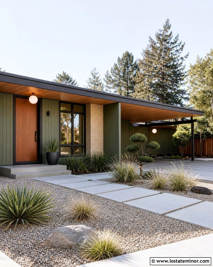 Moss Green Midcentury House With Plywood Porch Ceiling - 30 Moss Green House Design With Porch Ceiling Ideas