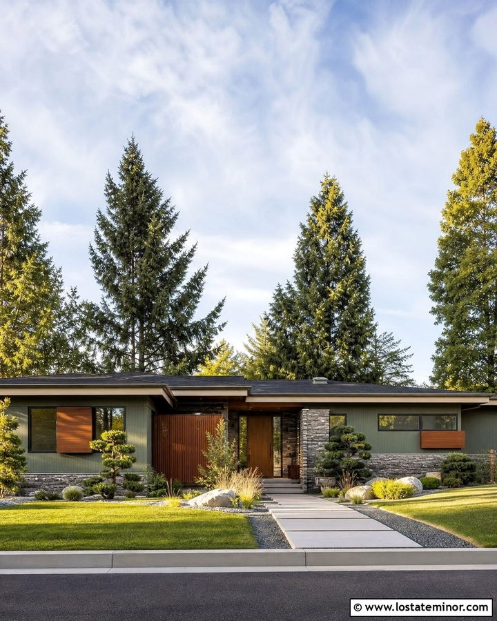 Moss Green Midcentury House With Walnut Shutters - 30 Moss Green House Design With Shutters Ideas