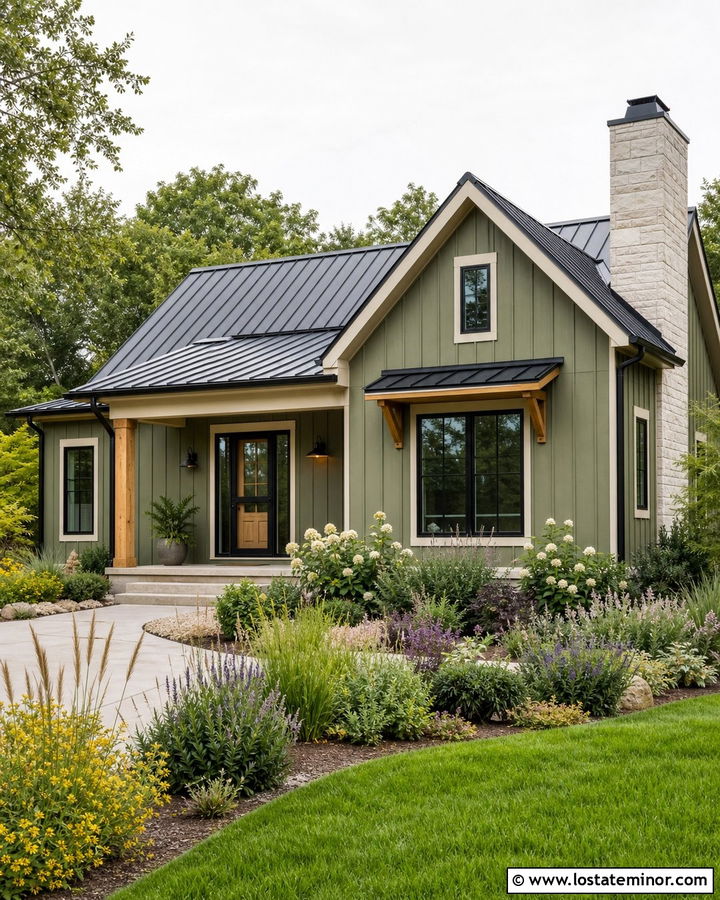 Moss Green Modern Cottage With Full View Storm Door - 30 Moss Green House Design With Storm Door Ideas