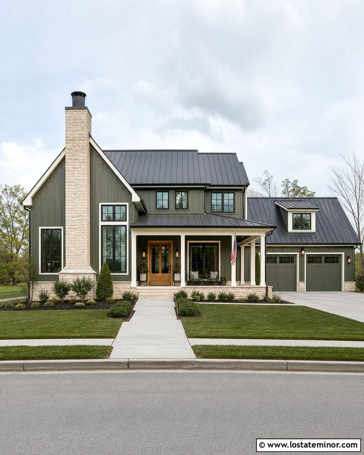 Moss Green Modern Farmhouse With Chimney - 30 Moss Green House Design With Chimney Ideas