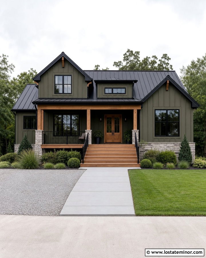 Moss Green Modern Farmhouse With Deck - 30 Moss Green House Design With Deck Ideas
