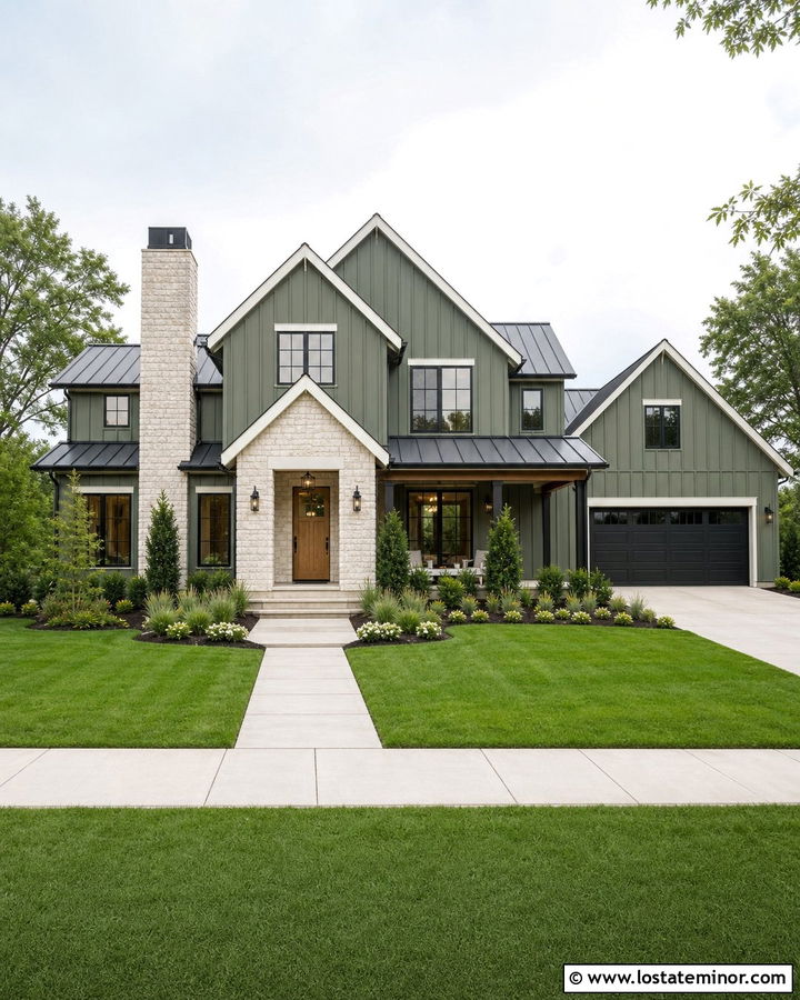Moss Green Modern Farmhouse With Limestone - 30 Moss Green House Design With Stone Accents Ideas