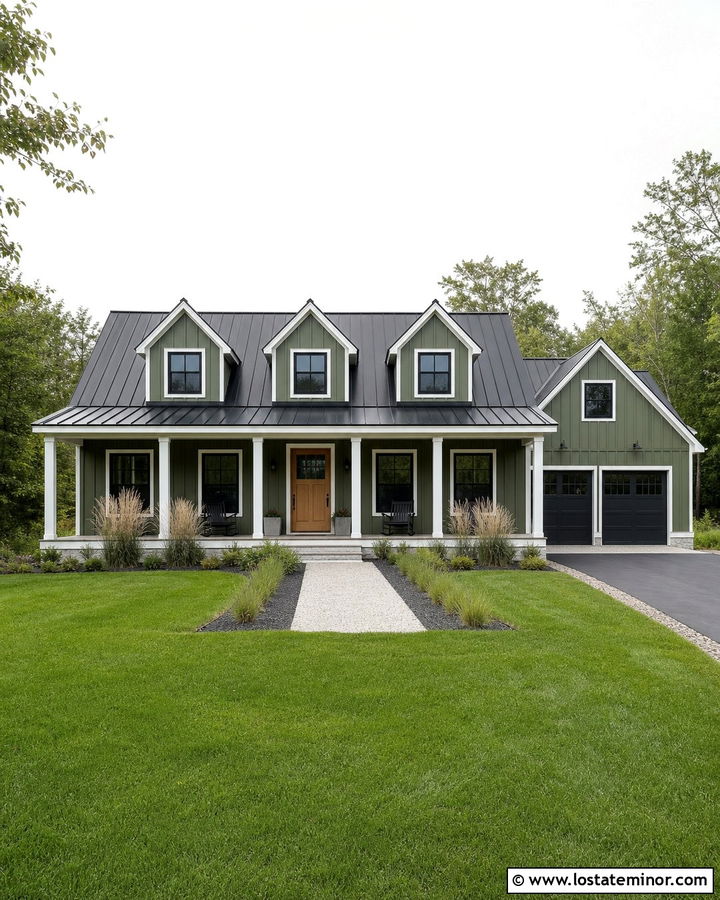Moss Green Modern Farmhouse With Three Dormers - 30 Moss Green House Design With Dormers Ideas