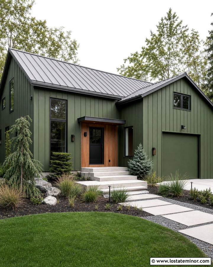 Moss Green Modern House With Black Dutch Door - 30 Moss Green House Design With Dutch Door Ideas