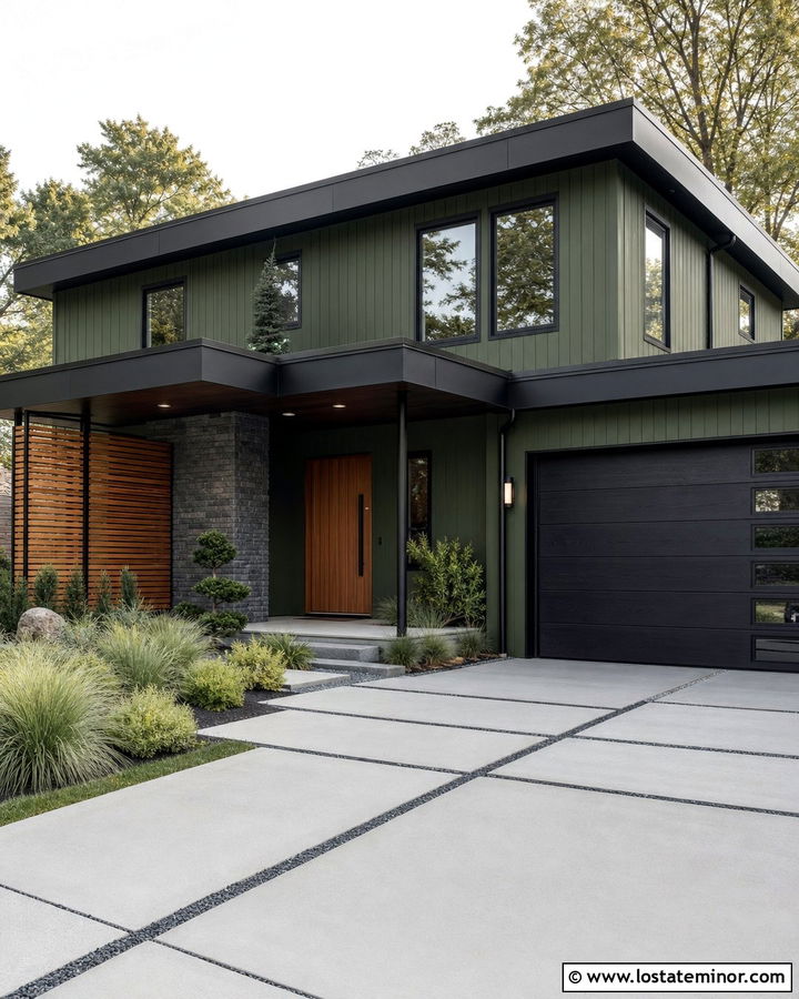 Moss Green Modern House With Black Porch Ceiling - 30 Moss Green House Design With Porch Ceiling Ideas