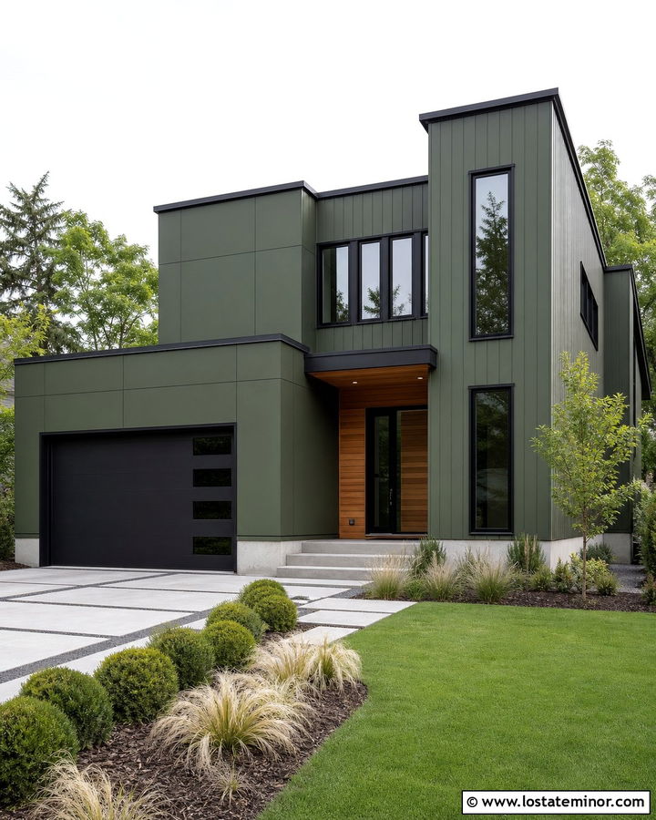 Moss Green Modern House With Black Trim - 30 Moss Green House Design With Trim Ideas