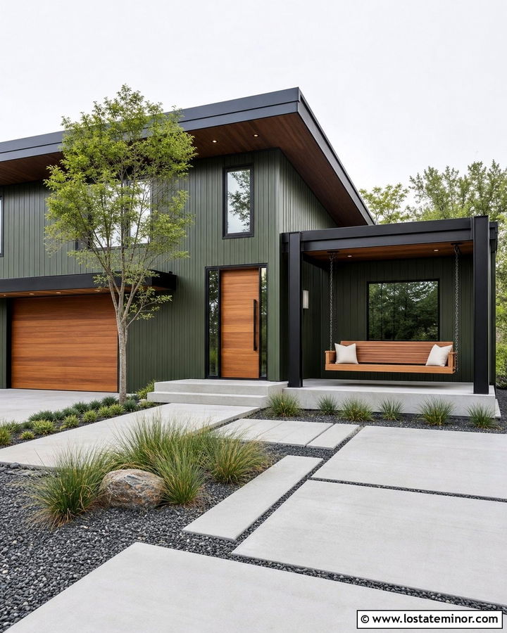 Moss Green Modern House With Cantilevered Swing - 30 Moss Green House Design With Swing Ideas