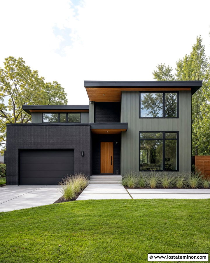 Moss Green Modern House With Charcoal Brick - 30 Moss Green House Design With Brick Accents Ideas