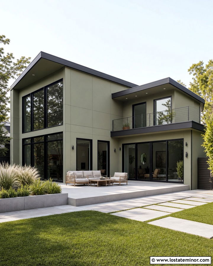 Moss Green Modern House With Concrete Patio - 30 Moss Green House Design With Backyard Ideas