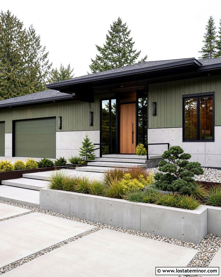 Moss Green Modern House With Concrete Wainscoting - 30 Moss Green House Design With Wainscoting Ideas