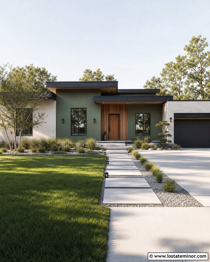 Moss Green Modern House With Hidden Lighting - 30 Moss Green House Design With Lighting Ideas