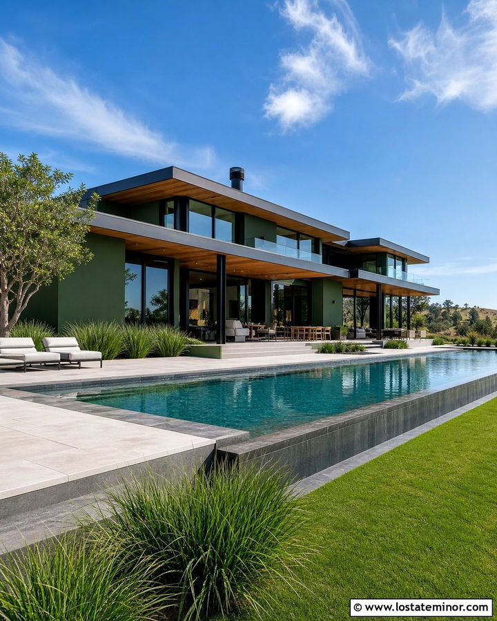 Moss Green Modern House With Infinity Pool - 30 Moss Green House Design With Swimming Pool Ideas