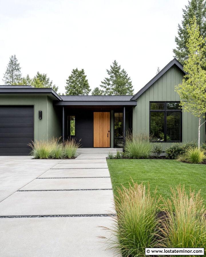 Moss Green Modern House With Metal Porch Columns - 30 Moss Green House Design With Porch Columns Ideas