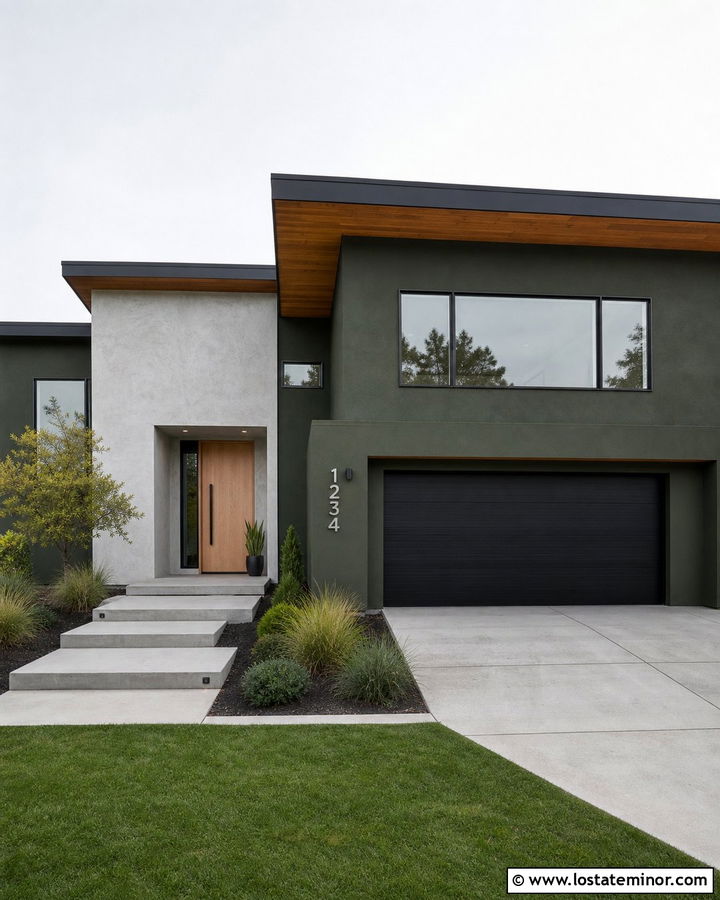 Moss Green Modern House With Silver Numbers - 30 Moss Green House Design With House Numbers Ideas